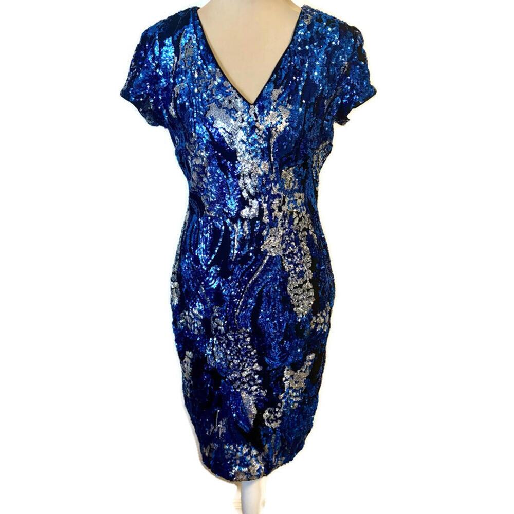 Vintage Y2K Cache Sequined Sparkly Stretch Zip Back Dress Coquette Glam Bodycon